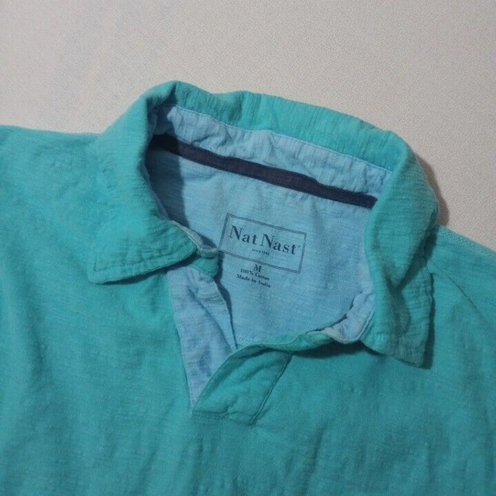 Nat Nast Men's Medium Buttonless Polo Shirt Light Blue Short Sleeve 100% Cotton - Picture 3 of 7
